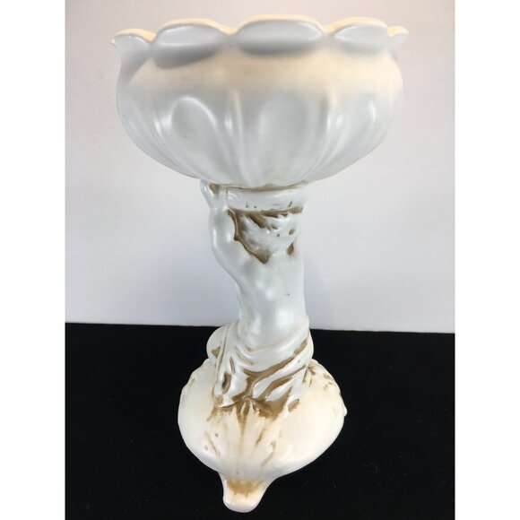 Vtg Inarco Japan Pedestal Planter Vase Cherub Holding Bowl White E-786/Q 7'' - Picture 4 of 10